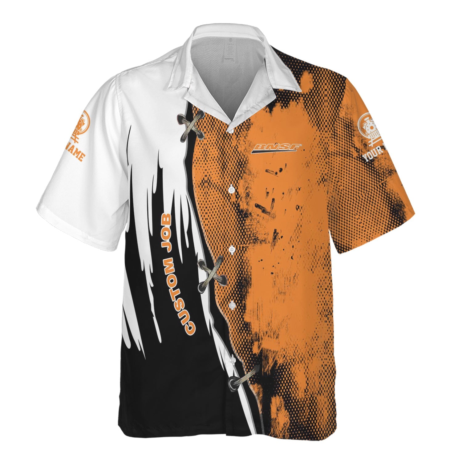 Railspirit Personalized BNSF Railway Hawaiian Shirt Retro Stitches Design with Custom Position Train Shirt