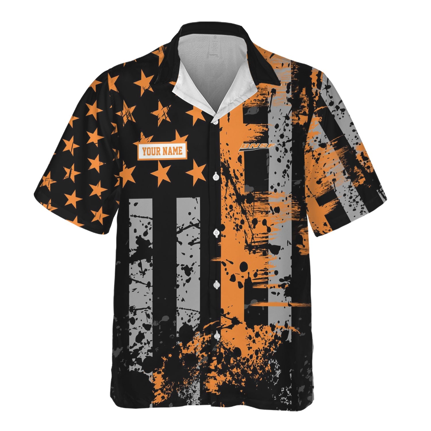 Railspirit Personalized BNSF Railway Hawaiian Shirt Artistic Paint American Flag Style Train Shirt