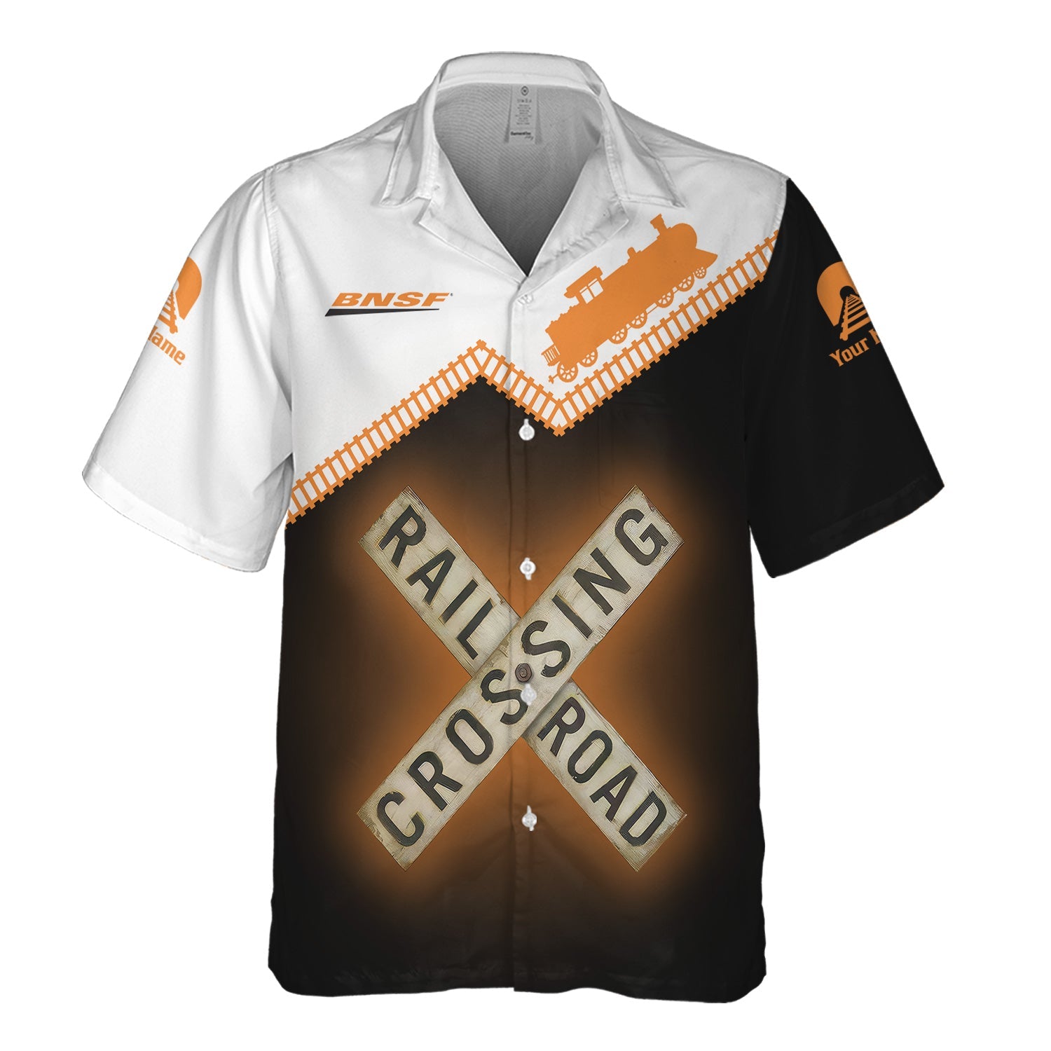 Railspirit Personalized BNSF Railway Hawaiian Shirt Railroad Crossing Printed Train Track Shirt