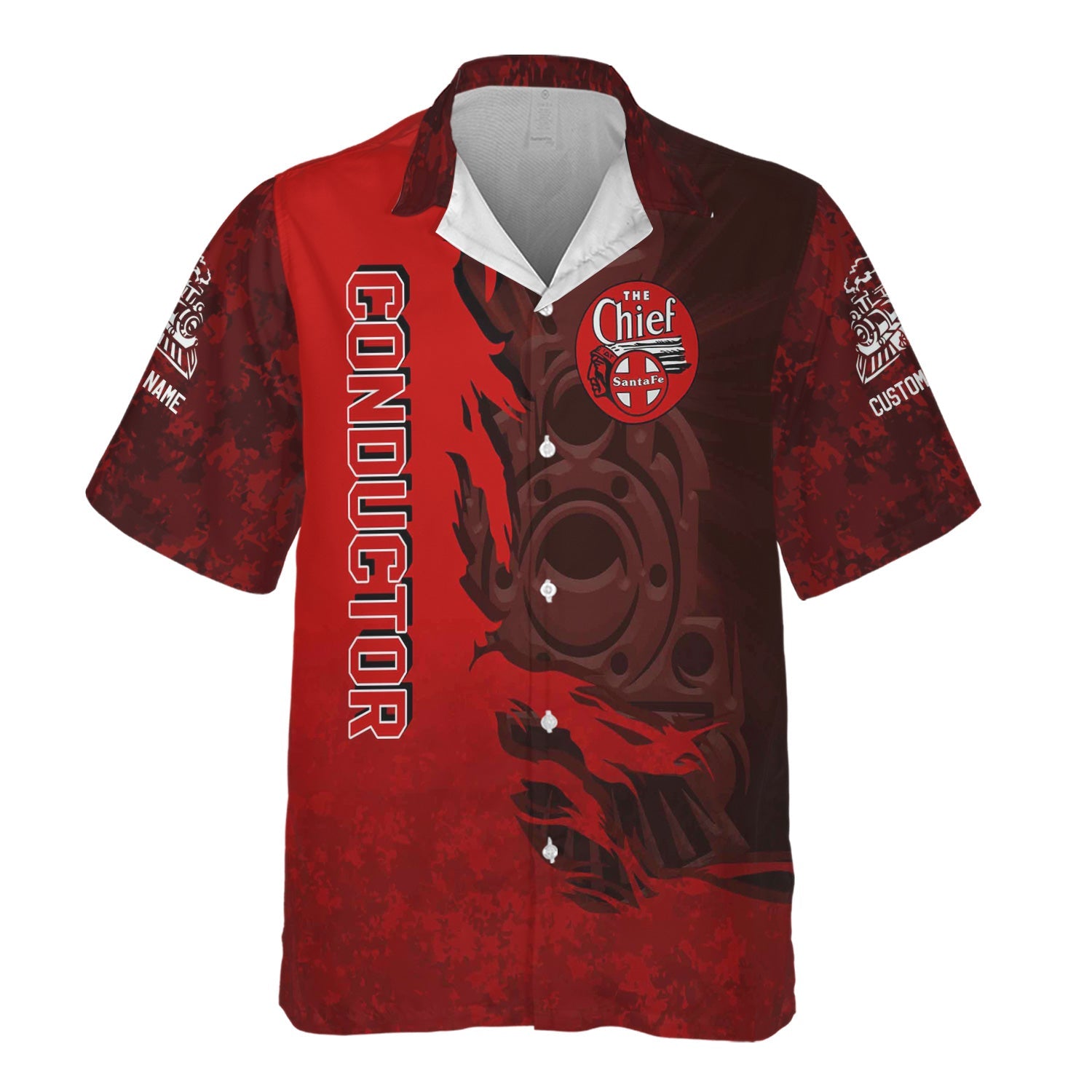 Railspirit Personalized The Chief Santa Fe Railroad Hawaiian Shirt Blazing Style with Custom Position Train Shirt