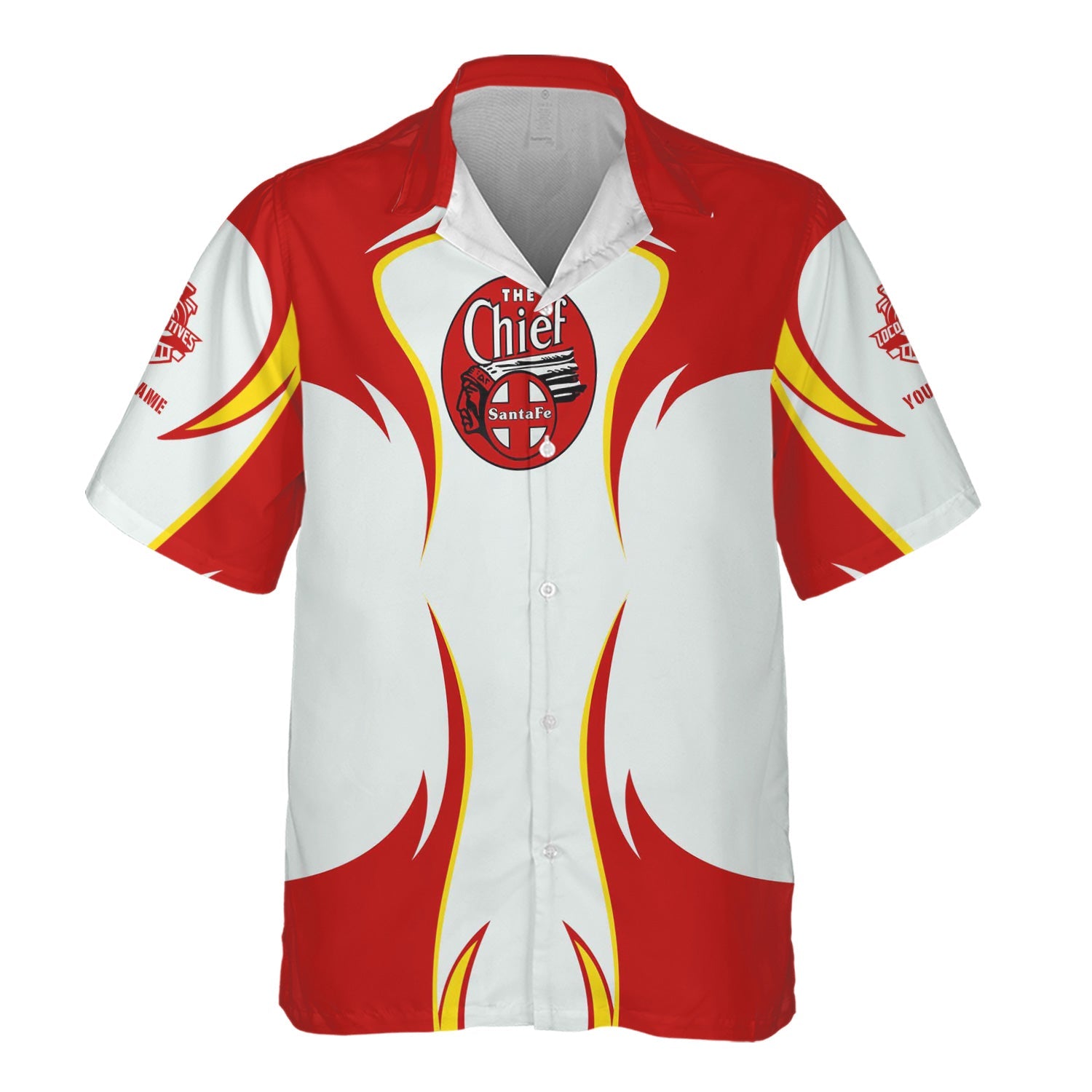 Railspirit Personalized The Chief Santa Fe Railroad Hawaiian Shirt Distinctive Flame Style Shirt For Steam Engine Addict
