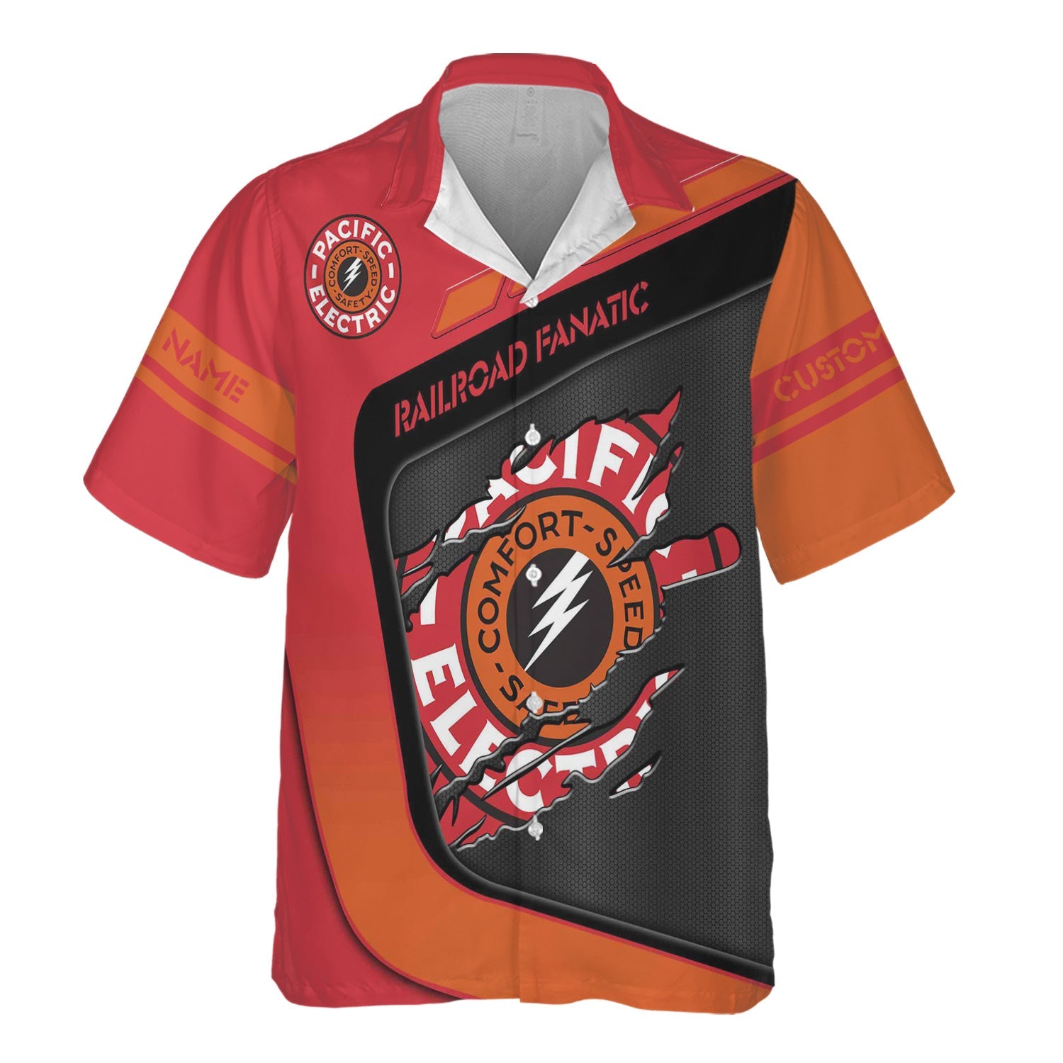 Railspirit Personalized Pacific Electric Railroad Hawaiian Shirt Ripped Texture Style Train Shirt For Railroad Fanatic