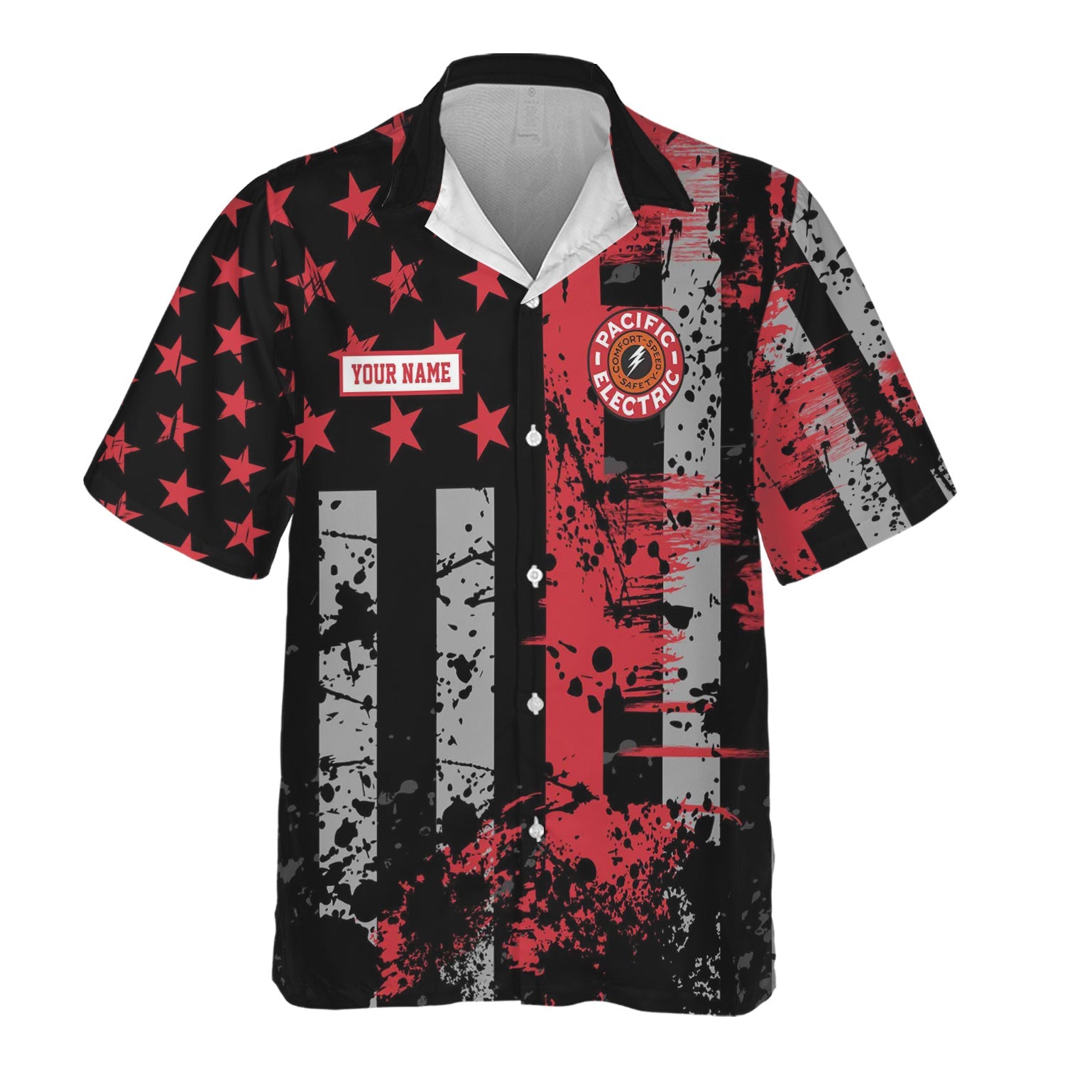 Railspirit Personalized Pacific Electric Railroad Hawaiian Shirt Artistic Paint American Flag Style Train Shirt