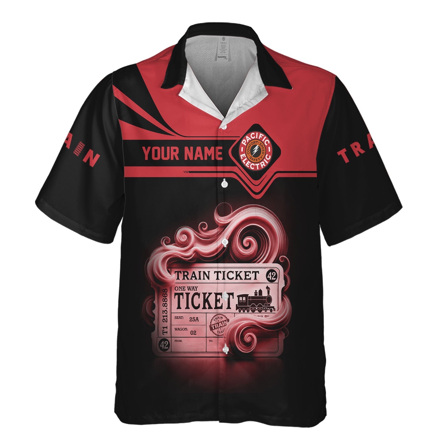 Railspirit Personalized Pacific Electric Railroad Hawaiian Shirt Train Ticket  American Locomotive Printed Train
