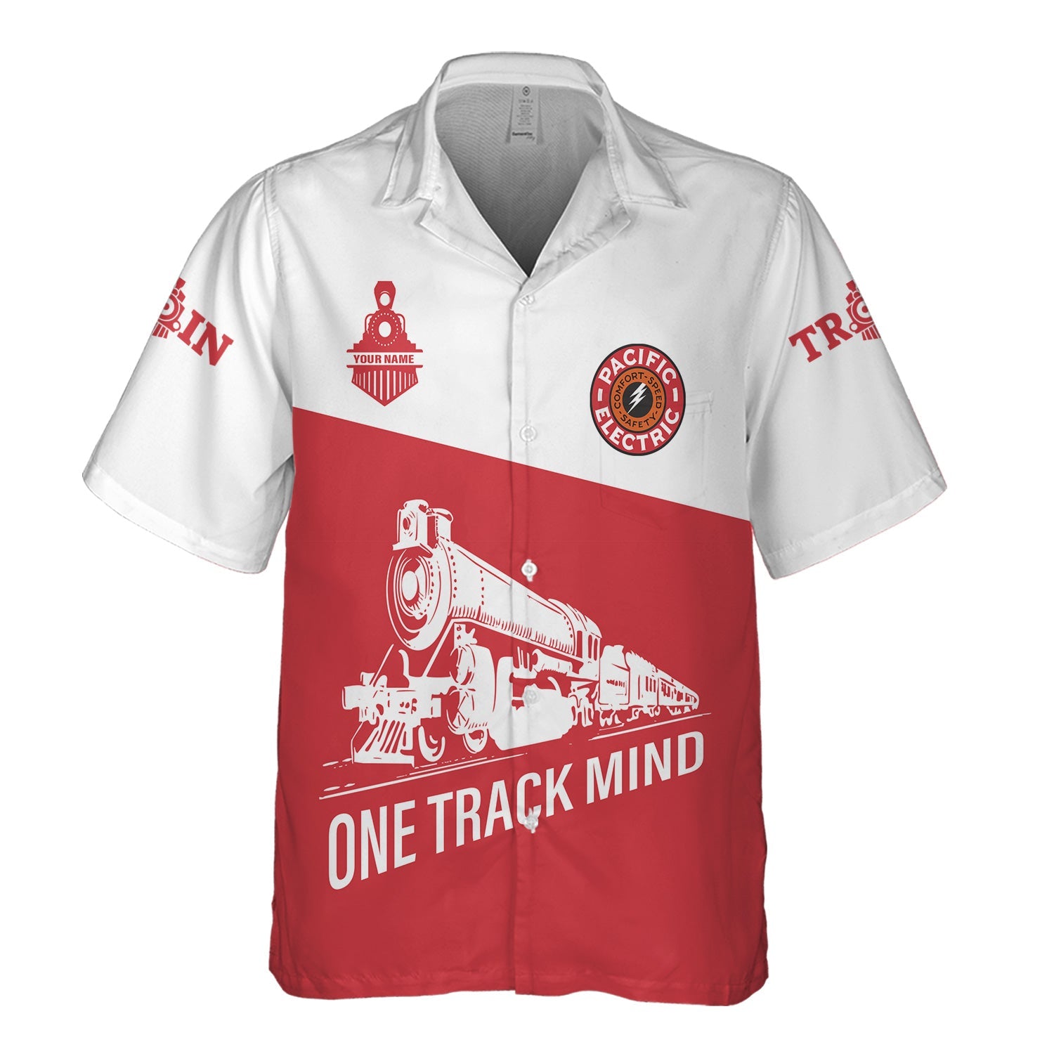 Railspirit Personalized Pacific Electric Railroad Hawaiian Shirt One Track Mind Unisex Train Shirt Gift Idea For Train Lover