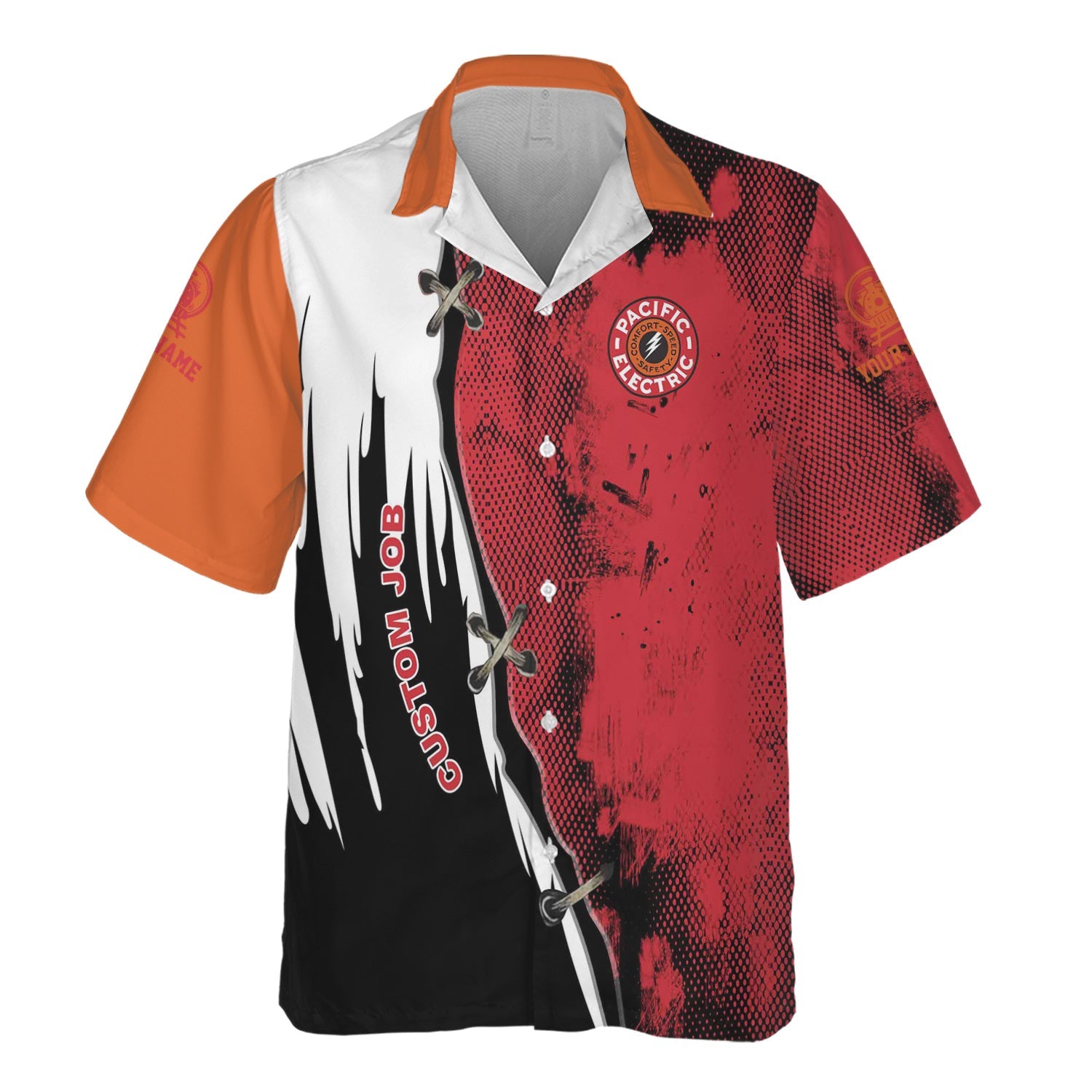 Railspirit Personalized Pacific Electric Railroad Hawaiian Shirt Retro Stitches Design with Custom Position Train Shirt