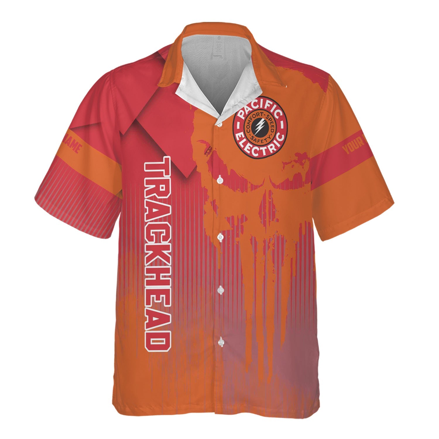 Railspirit Personalized Pacific Electric Railroad Hawaiian Shirt Skull Design with Custom Job Train Shirt for Trackhead Crew