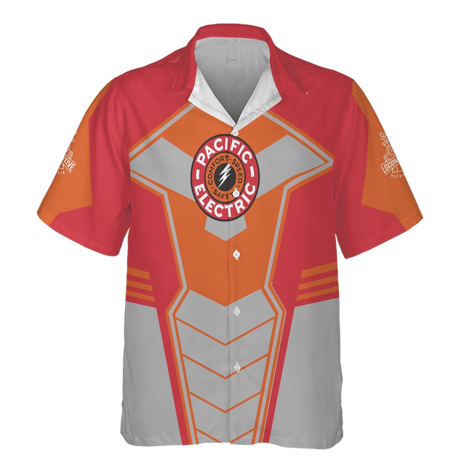 Railspirit Personalized Pacific Electric Railroad Hawaiian Shirt Engine-Inspired Style Train Shirt for Railroad Fanatic