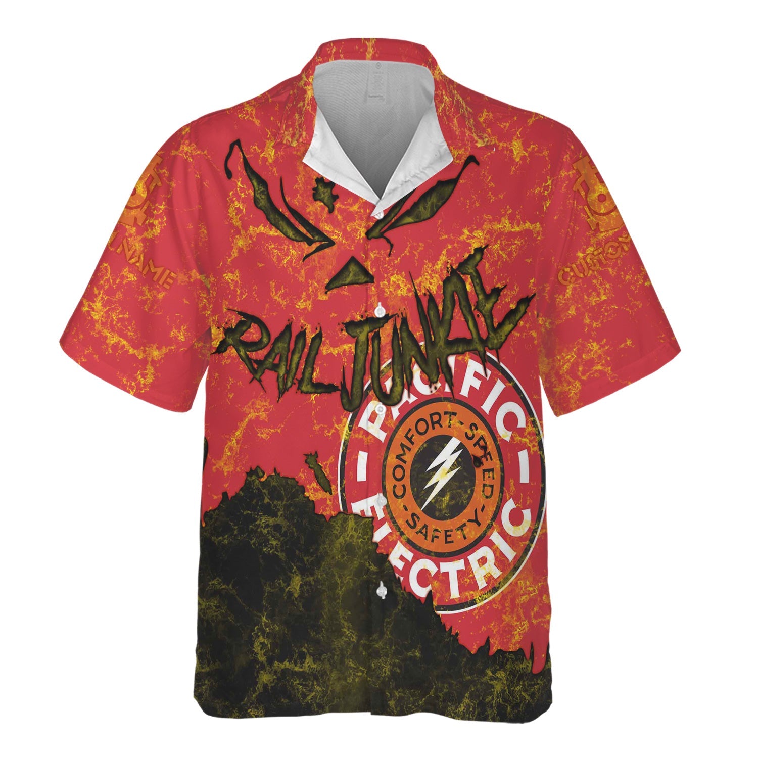 Railspirit Personalized Pacific Electric Railroad Hawaiian Shirt Torn Graphic Style Train Shirt For Rail Junkie
