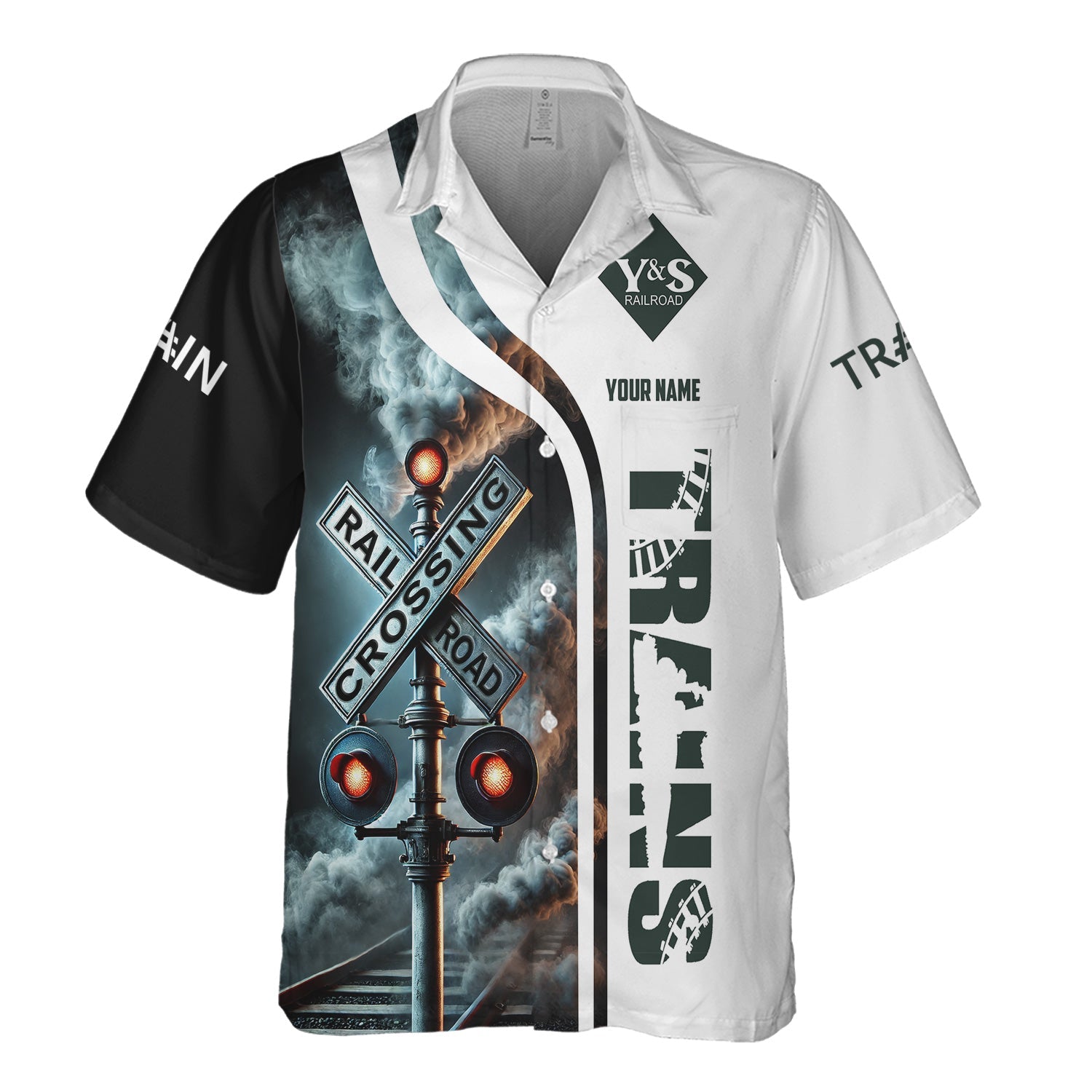 Railspirit Custom Name Youngstown & Southern Railroad Hawaiian Shirt Railroad Crossing Sign Printed Train Shirt