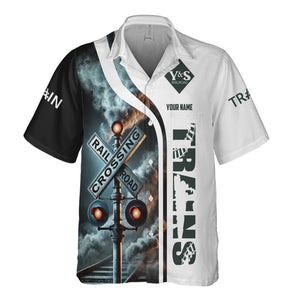 Railspirit Custom Name Youngstown & Southern Railroad Hawaiian Shirt Railroad Crossing Sign Printed Train Shirt