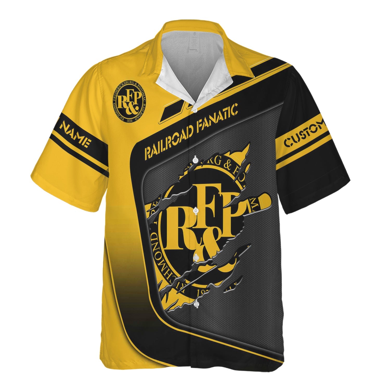 Railspirit Personalized Richmond, Fredericksburg And Potomac Railroad Hawaiian Shirt Ripped Texture Style Train Shirt For Railroad Fanatic