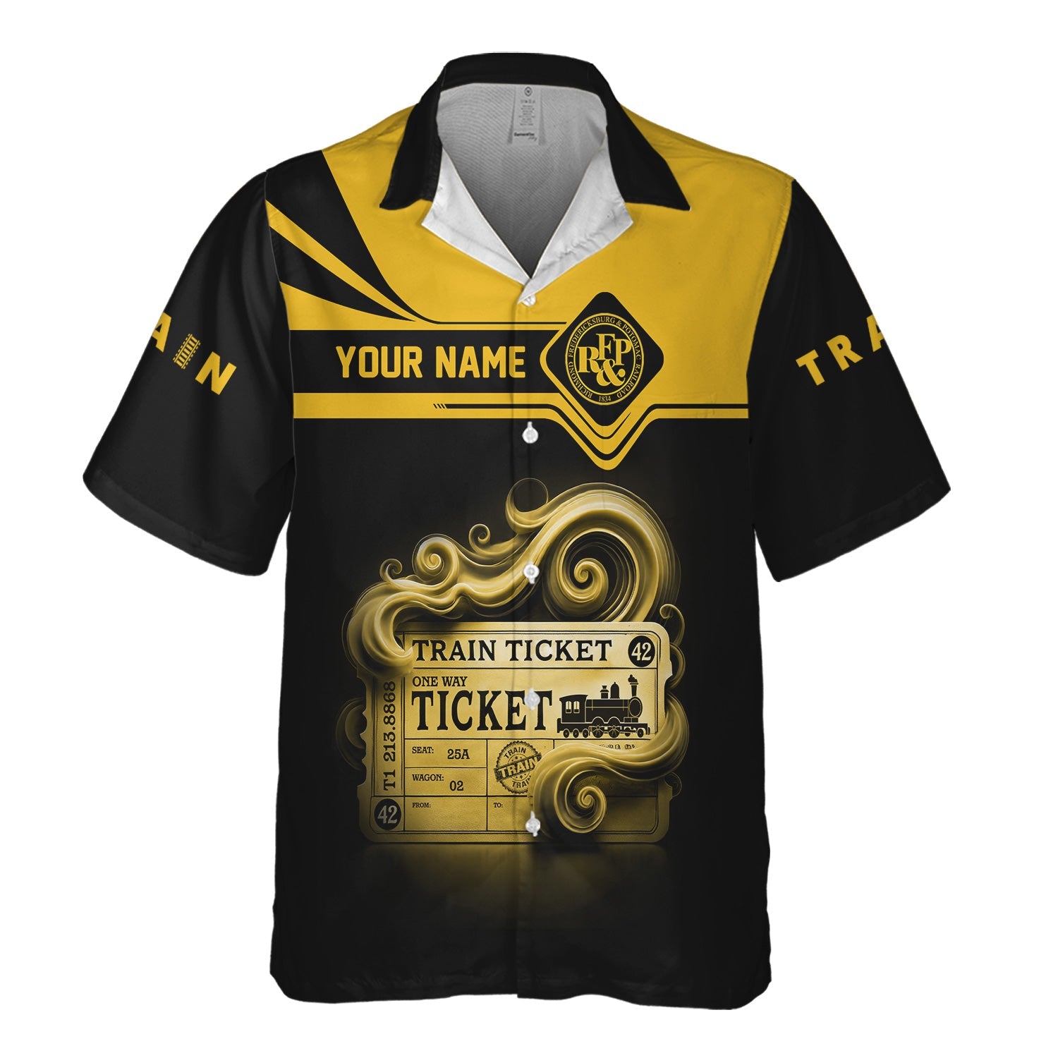 Railspirit Personalized Richmond, Fredericksburg And Potomac Railroad Hawaiian Shirt Train Ticket  American Locomotive Printed Train