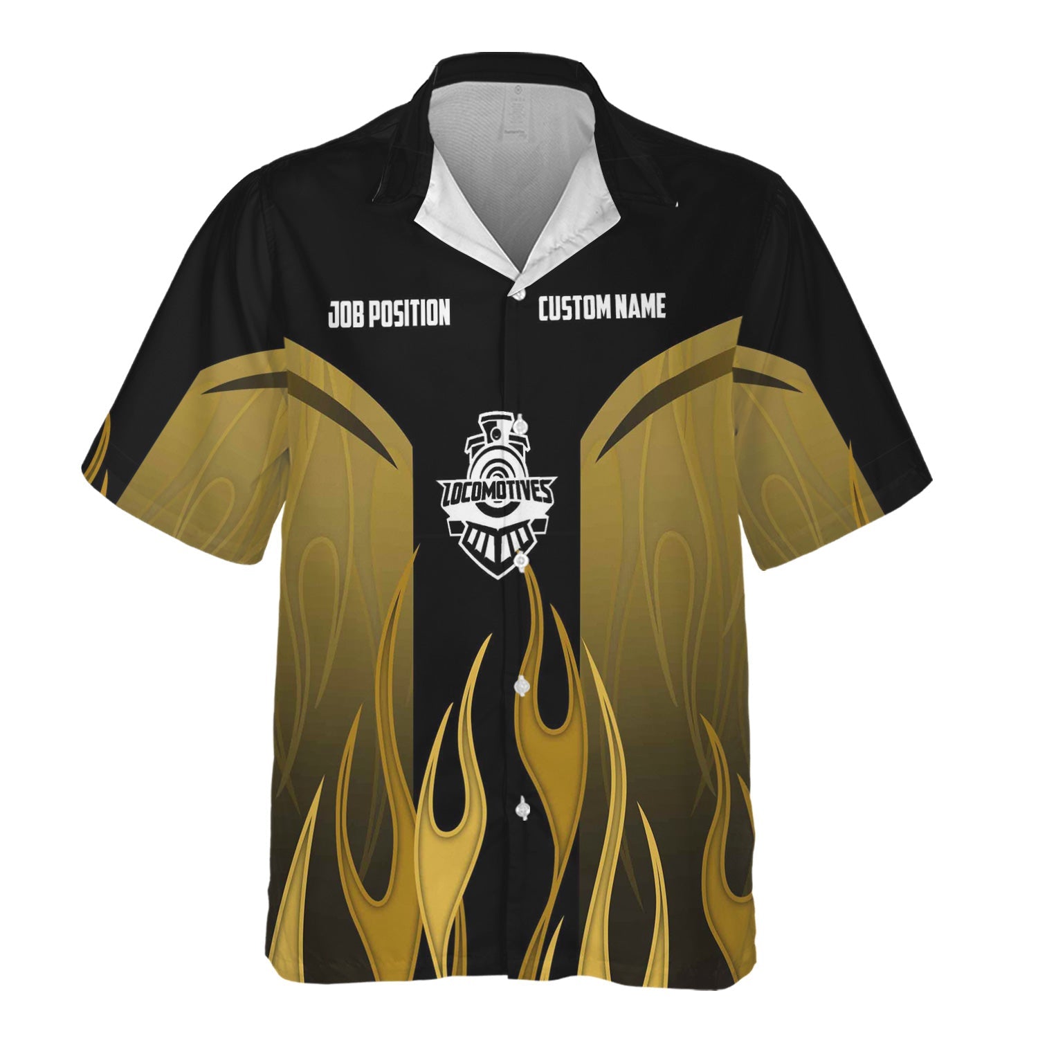 Railspirit Custom Name and Job Title Detroit Toledo And Ironton Railroad Hawaiian Shirt Flame Graphic Train Shirt For Rail Workers