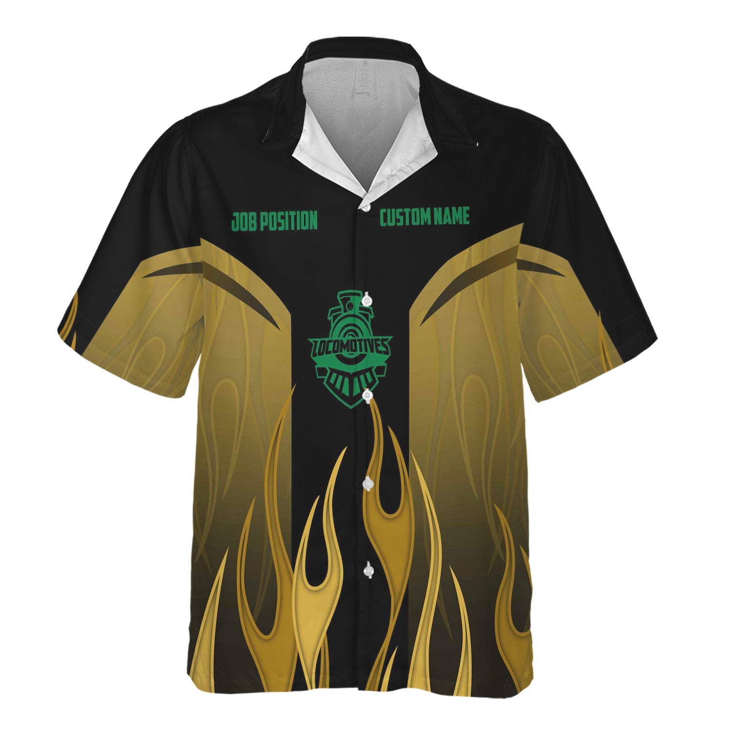 Railspirit Custom Name and Job Title Pittsburgh And Lake Erie Railroad Hawaiian Shirt Flame Graphic Train Shirt For Rail Workers