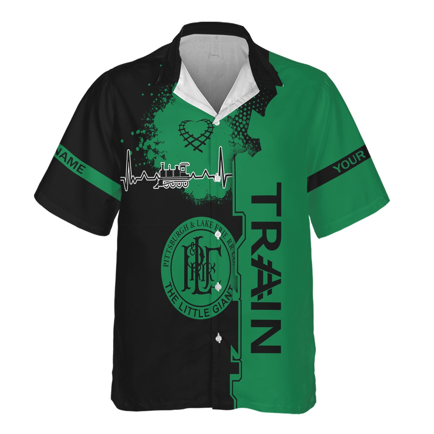 Railspirit Personalized Pittsburgh And Lake Erie Railroad Hawaiian Shirt Engine Heartbeat and Track Love Style Shirt Gift Idea For Train Lovers