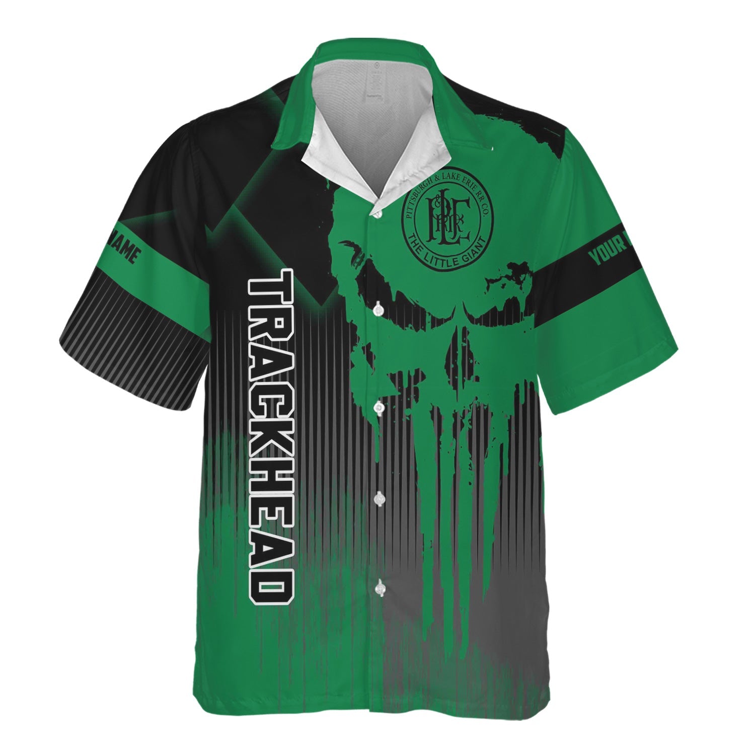 Railspirit Personalized Pittsburgh And Lake Erie Railroad Hawaiian Shirt Skull Design with Custom Job Train Shirt for Trackhead Crew