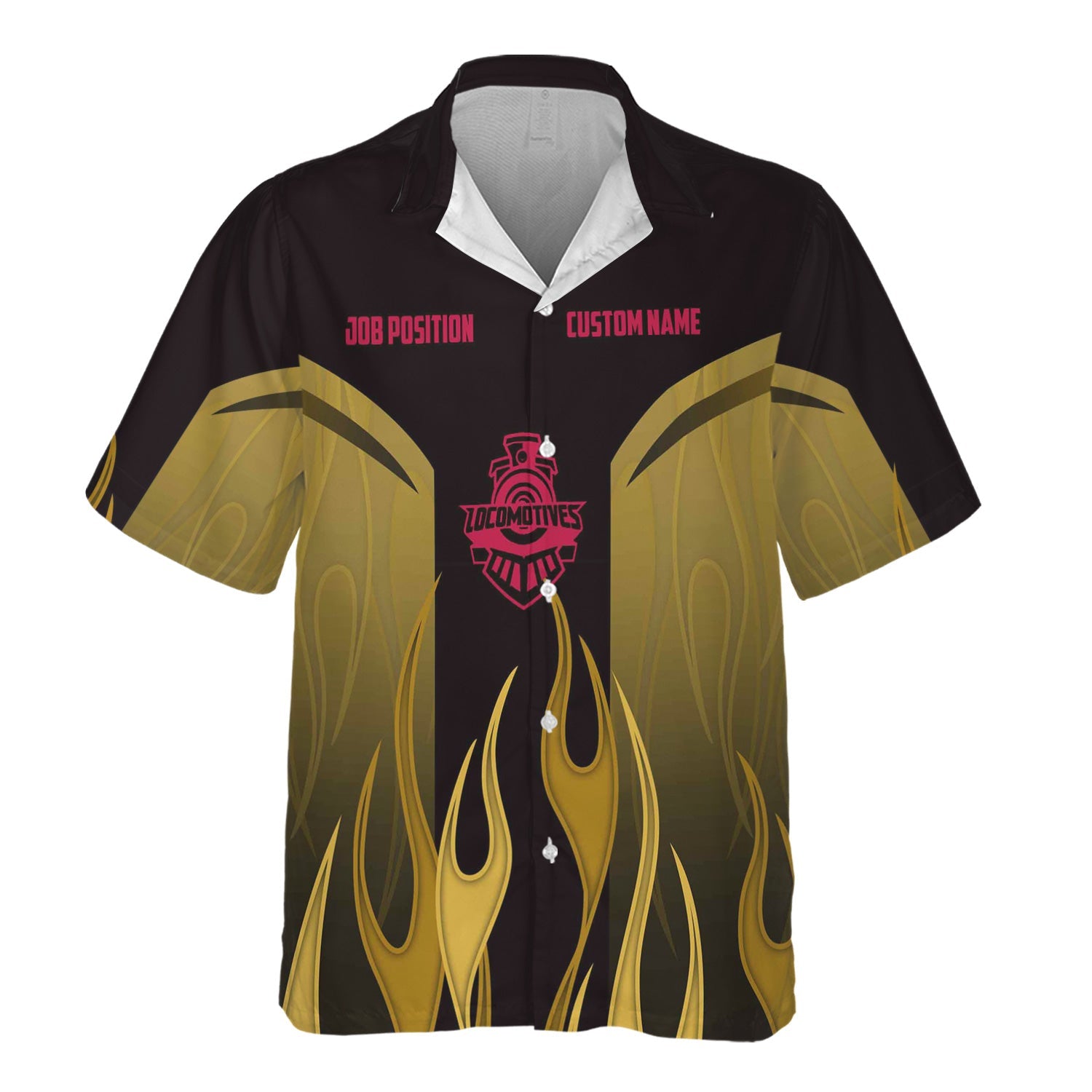 Railspirit Custom Name and Job Title Durango And Silverton Narrow Gauge Railroad Hawaiian Shirt Flame Graphic Train Shirt For Rail Workers