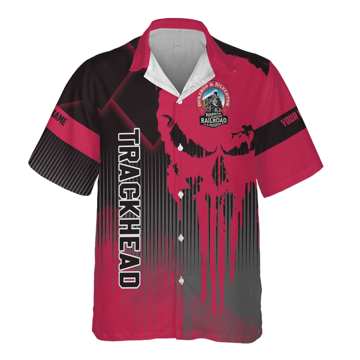 Railspirit Personalized Durango And Silverton Narrow Gauge Railroad Hawaiian Shirt Skull Design with Custom Job Train Shirt for Trackhead Crew