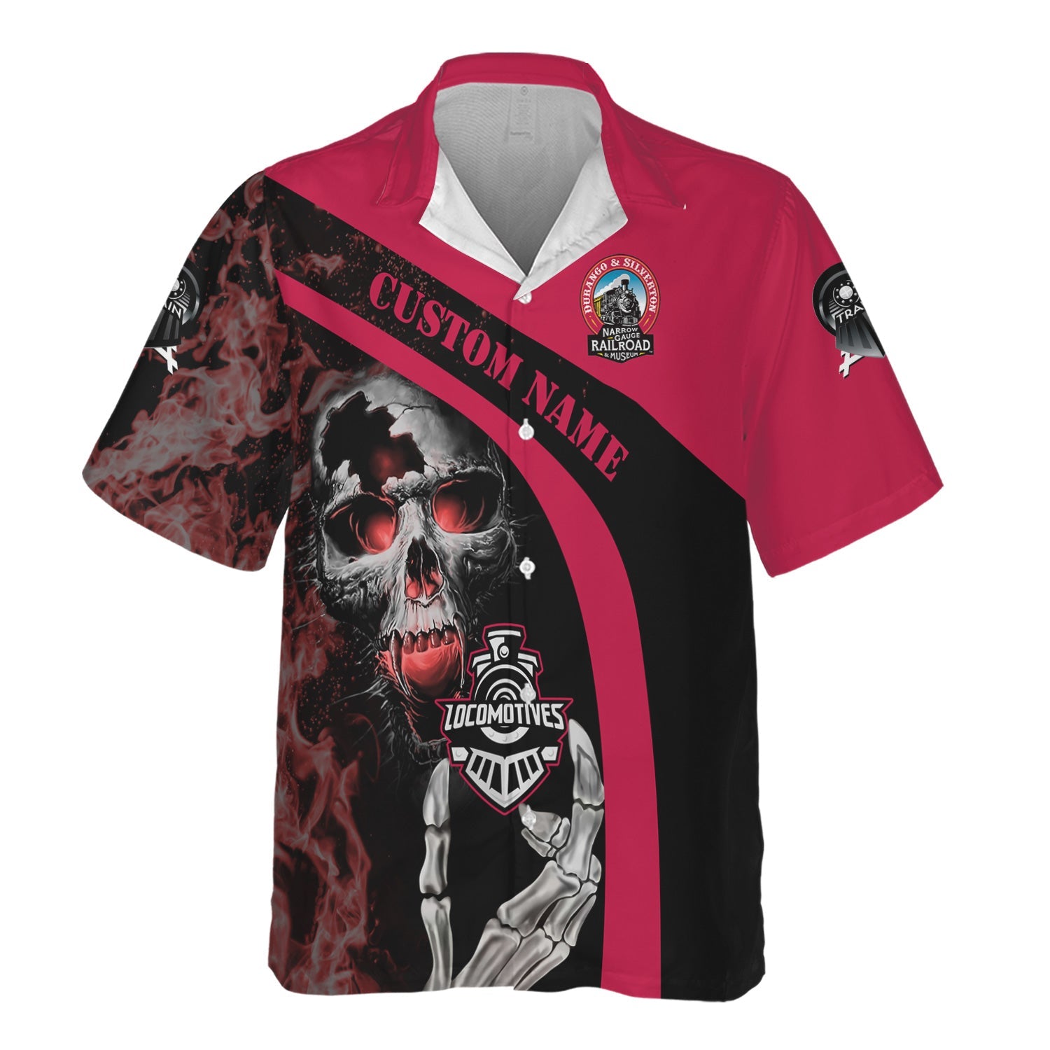 Railspirit Personalized Durango And Silverton Narrow Gauge Railroad Hawaiian Shirt Flame Skull Design Train Shirt for Locomotive Fans