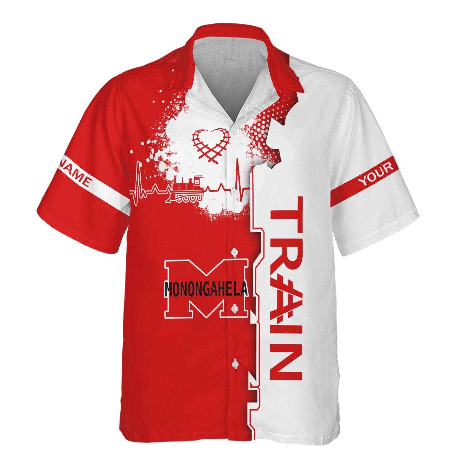Railspirit Personalized Monongahela Railroad Hawaiian Shirt Engine Heartbeat and Track Love Style Shirt Gift Idea For Train Lovers