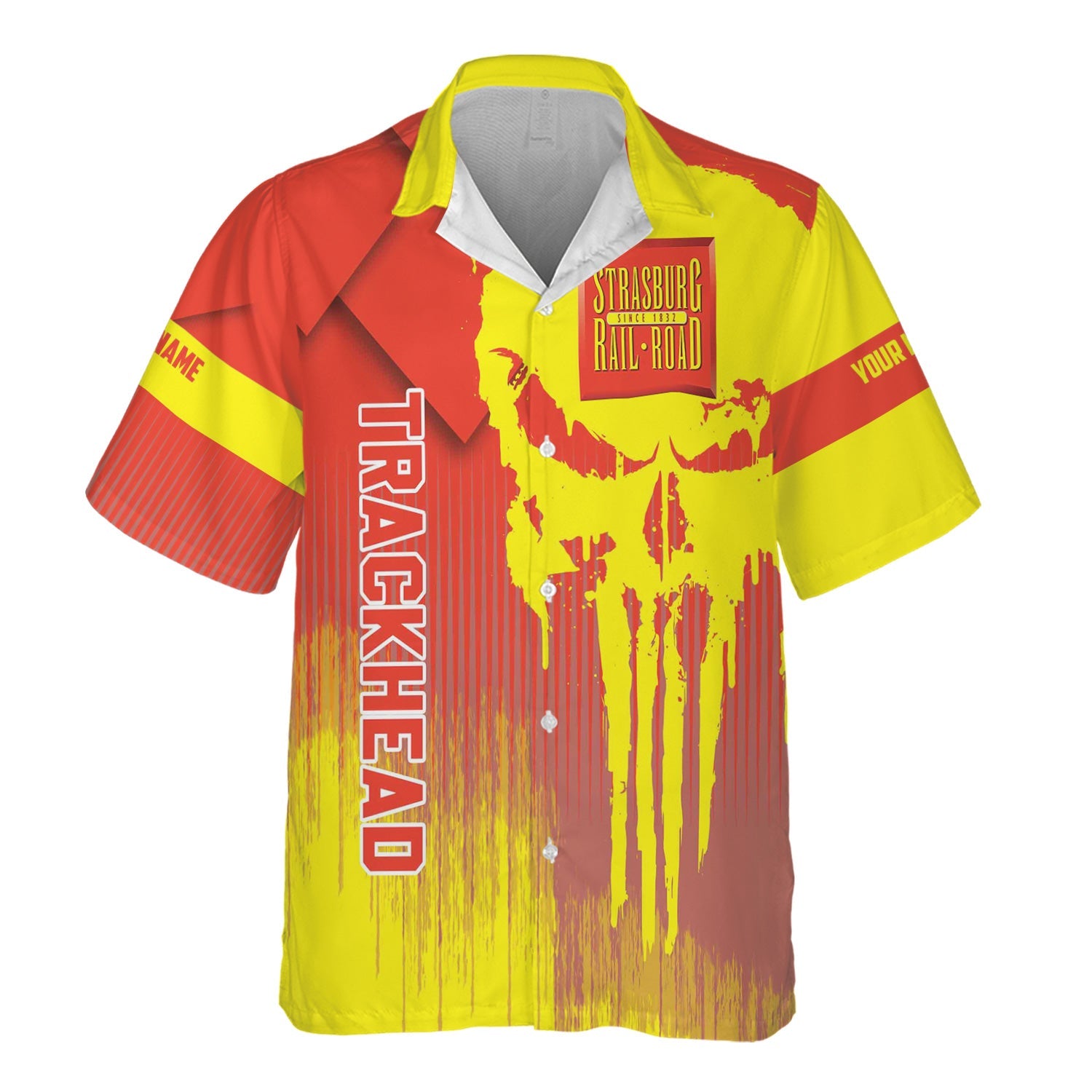 Railspirit Personalized Strasburg Railroad Hawaiian Shirt Skull Design with Custom Job Train Shirt for Trackhead Crew