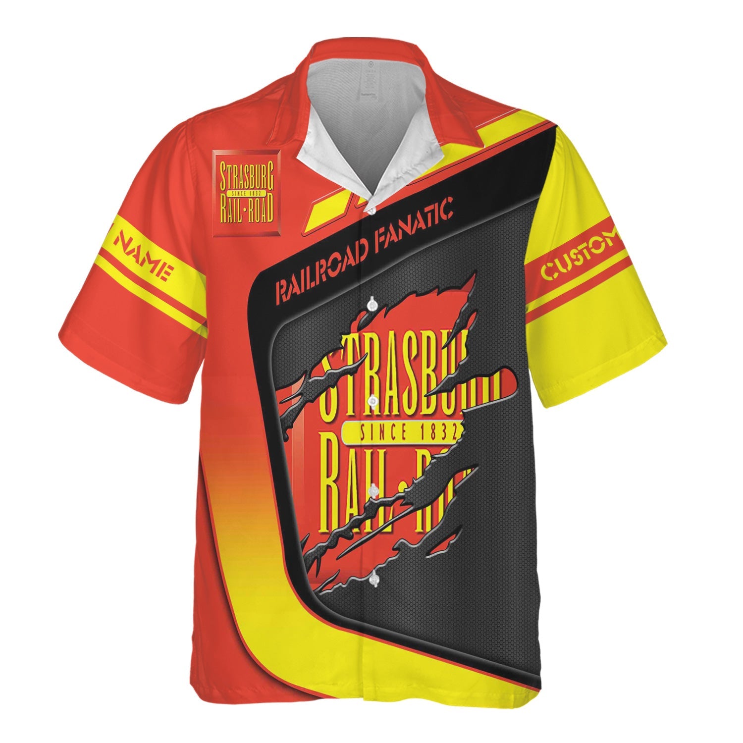 Railspirit Personalized Strasburg Railroad Hawaiian Shirt Ripped Texture Style Train Shirt For Railroad Fanatic