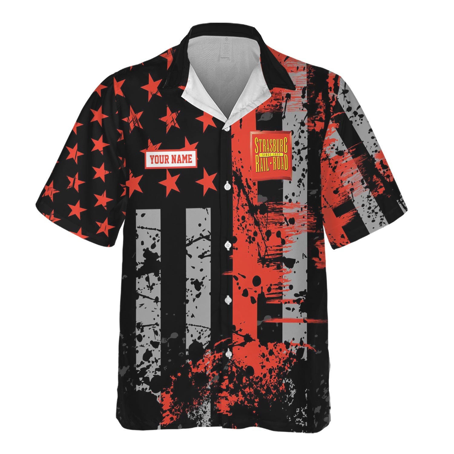 Railspirit Personalized Strasburg Railroad Hawaiian Shirt Artistic Paint American Flag Style Train Shirt