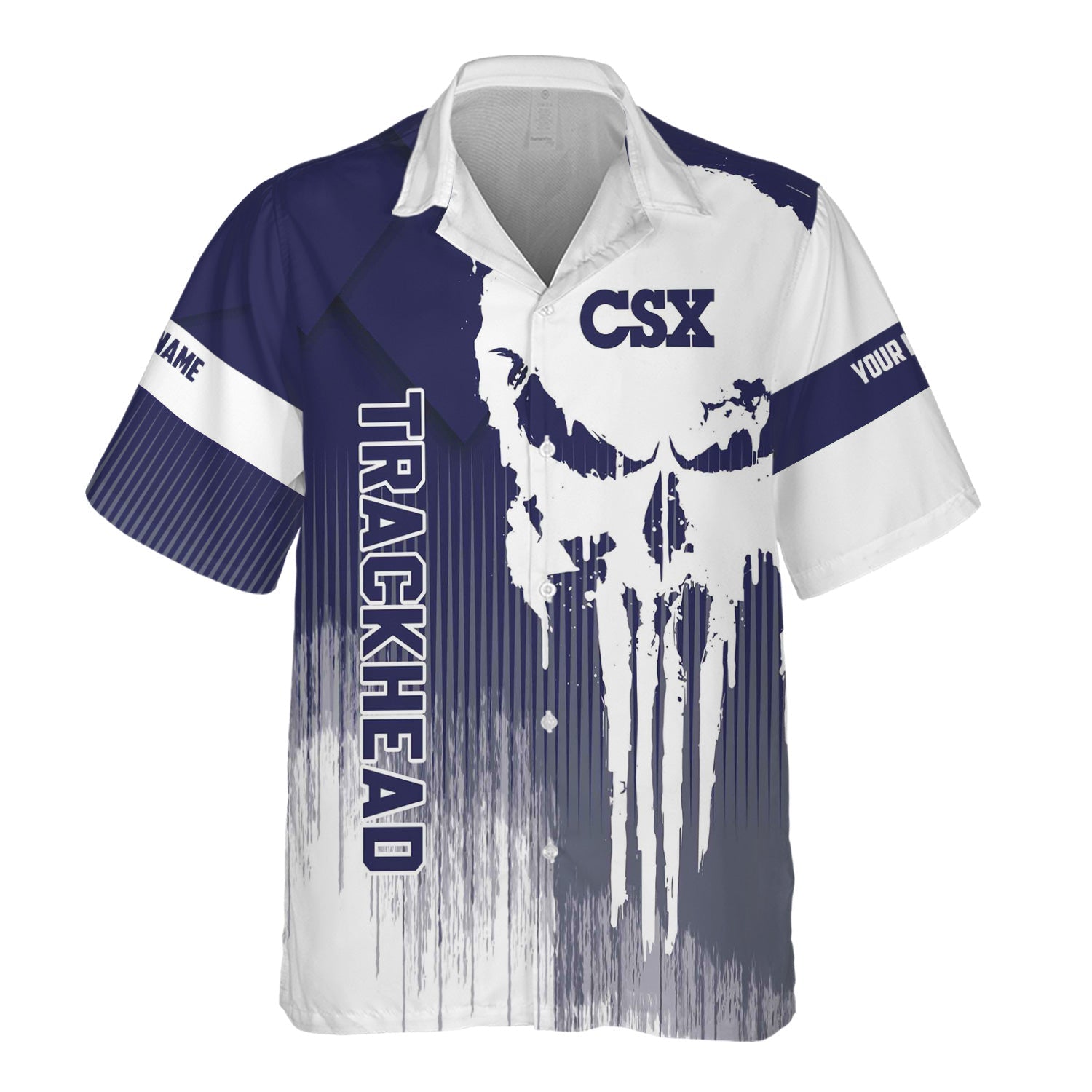 Railspirit Personalized CSX Transportation Railroad Hawaiian Shirt Skull Design with Custom Job Train Shirt for Trackhead Crew