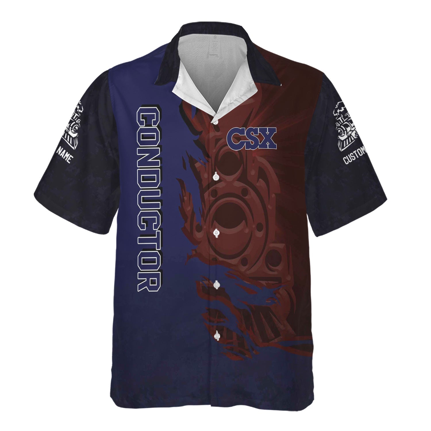 Railspirit Personalized CSX Transportation Railroad Hawaiian Shirt Blazing Style with Custom Position Train Shirt