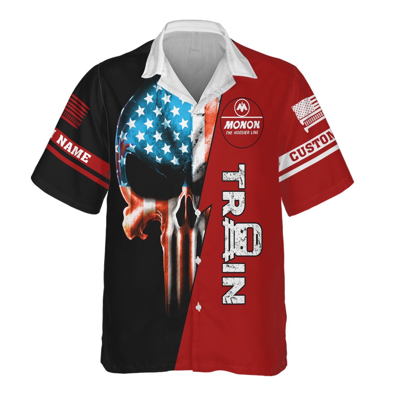 Railspirit Personalized Monon Railroad Hawaiian Shirt Train Skull American Flag Shirt All Over Print