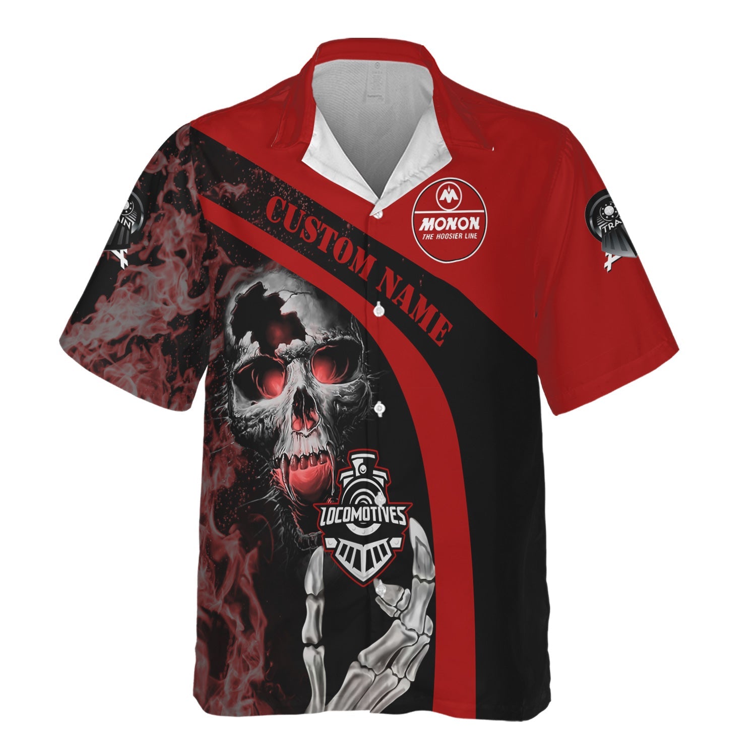 Railspirit Personalized Monon Railroad Hawaiian Shirt Flame Skull Design Train Shirt for Locomotive Fans
