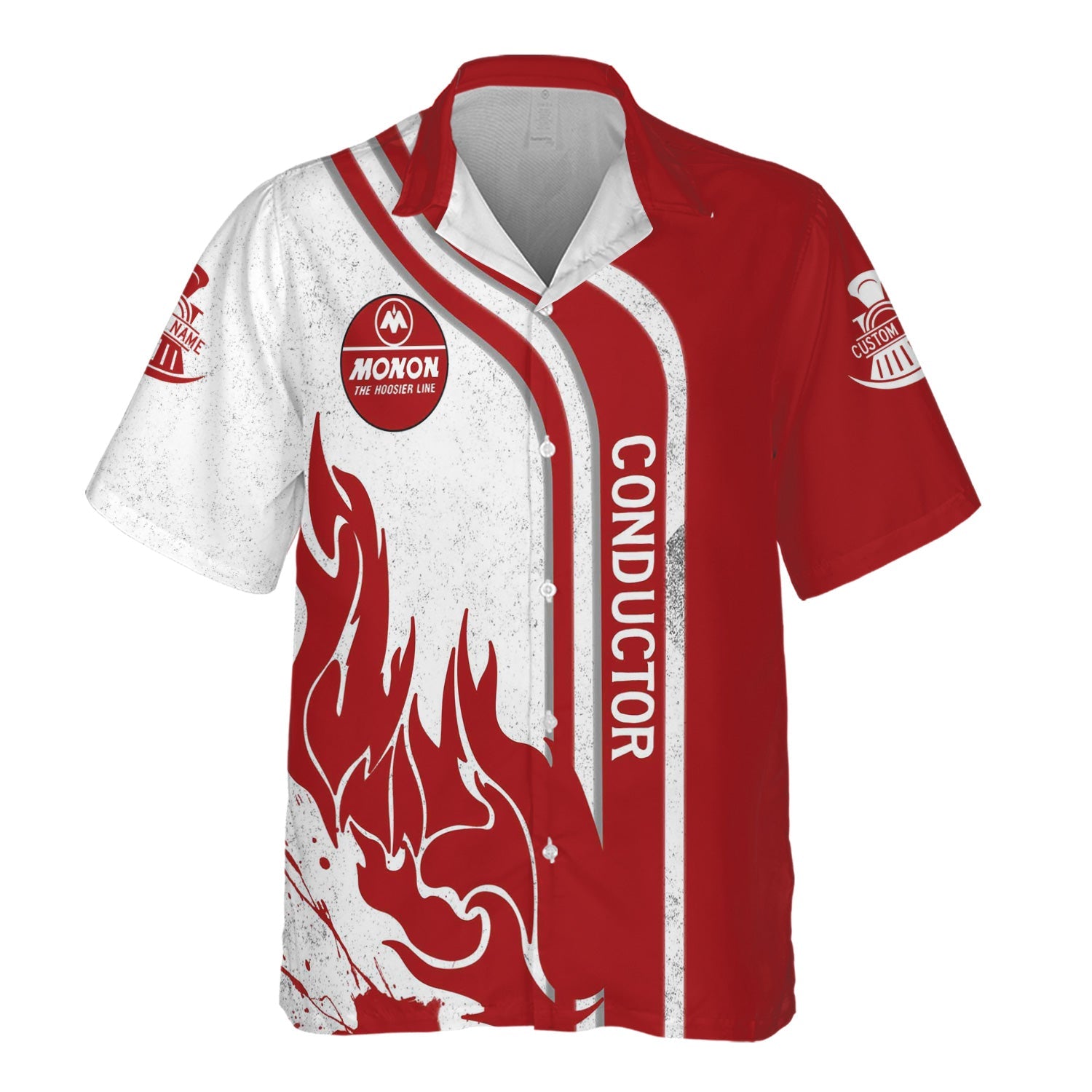 Railspirit Personalized Monon Railroad Hawaiian Shirt Flame Design with Custom Job Position Train Shirt