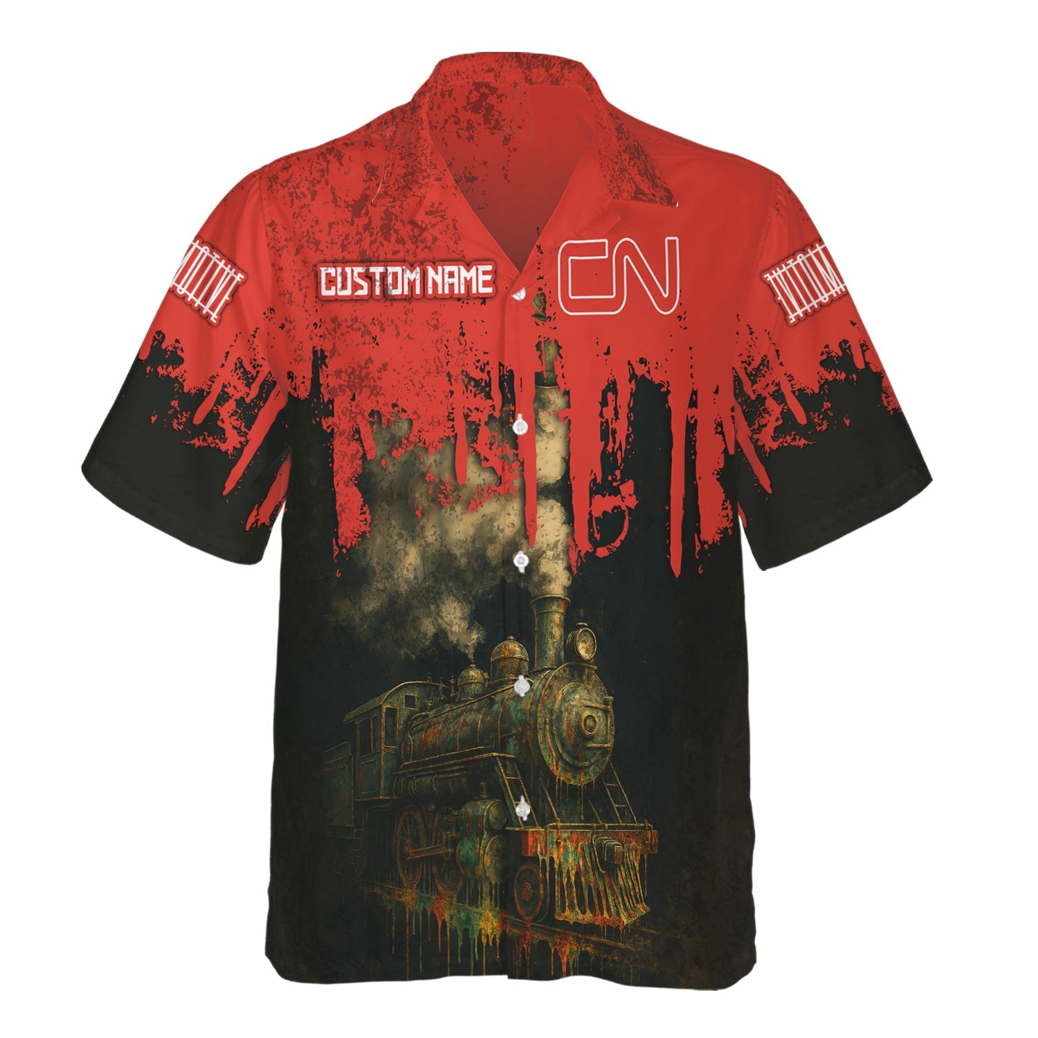 Railspirit Personalized Canadian National Railroad Hawaiian Shirt Vintage Train Art Style Shirt For Locomotive Fans