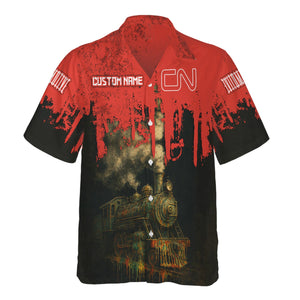 Railspirit Personalized Canadian National Railroad Hawaiian Shirt Vintage Train Art Style Shirt For Locomotive Fans