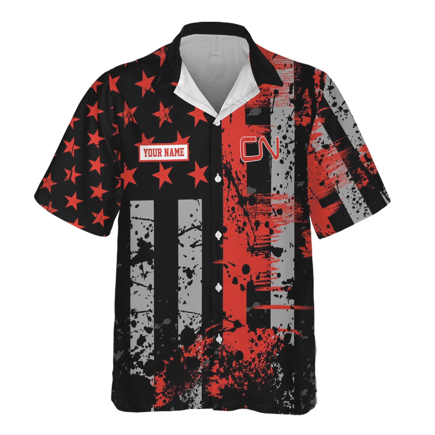 Railspirit Personalized Canadian National Railroad Hawaiian Shirt Artistic Paint American Flag Style Train Shirt