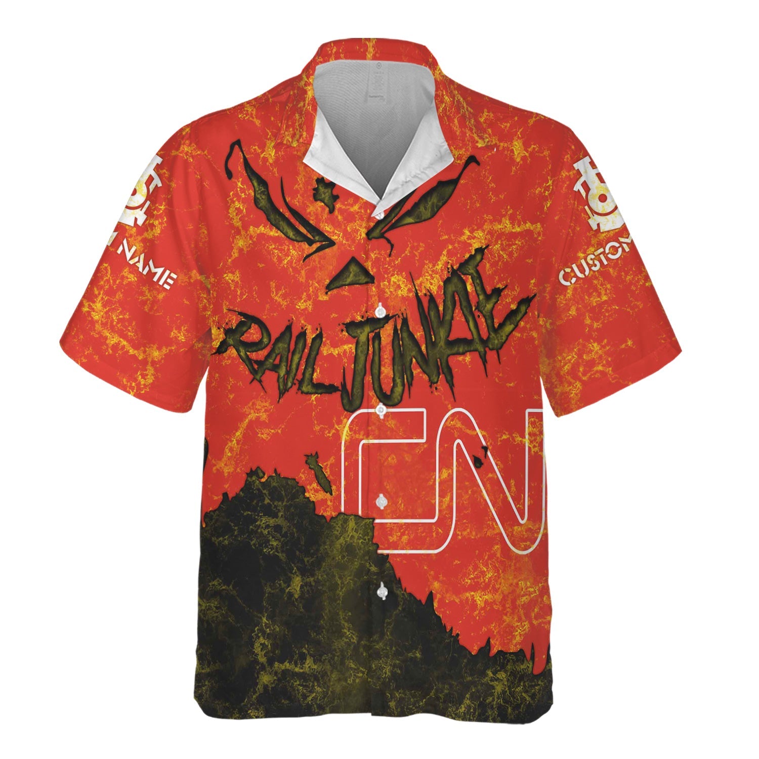 Railspirit Personalized Canadian National Railroad Hawaiian Shirt Torn Graphic Style Train Shirt For Rail Junkie
