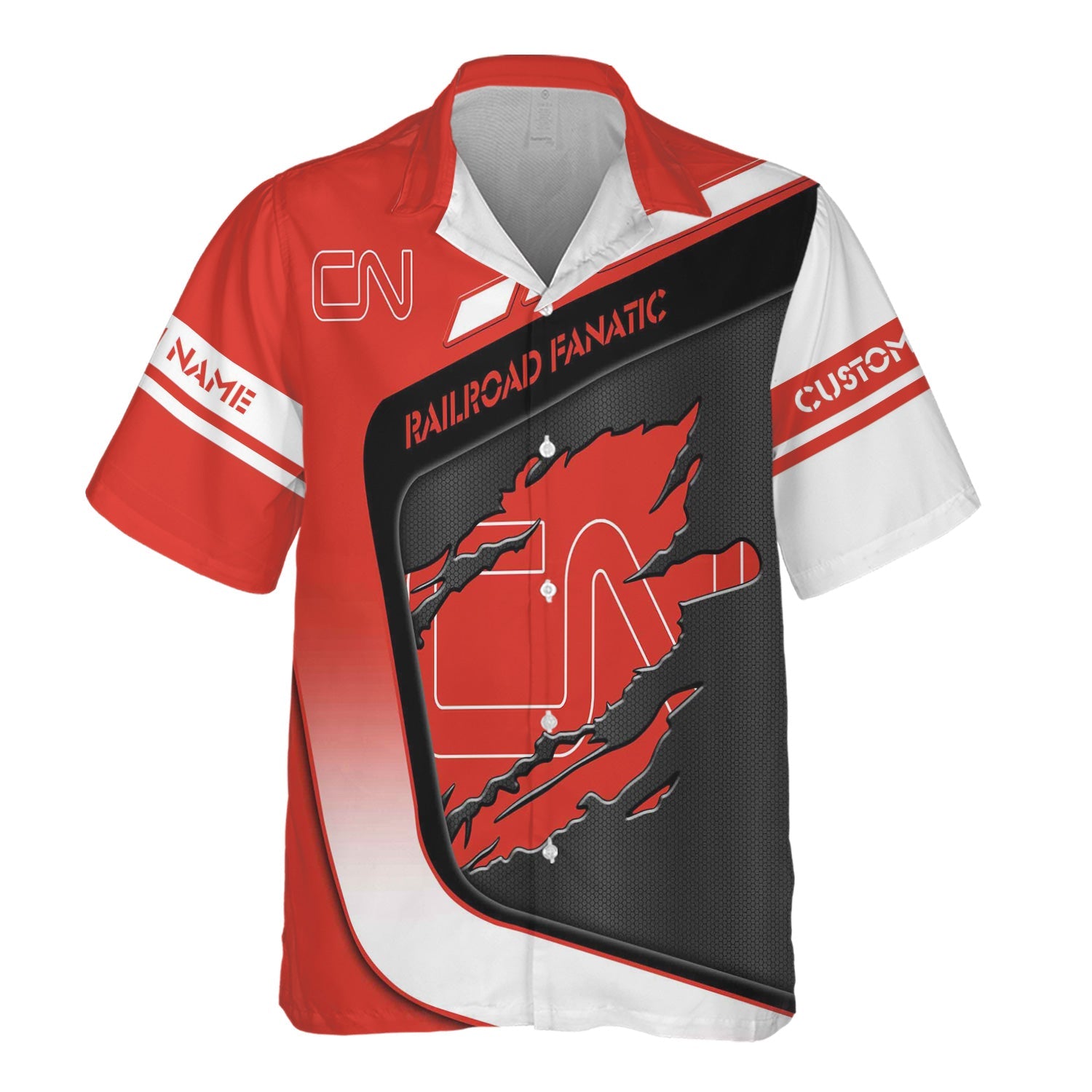 Railspirit Personalized Canadian National Railroad Hawaiian Shirt Ripped Texture Style Train Shirt For Railroad Fanatic