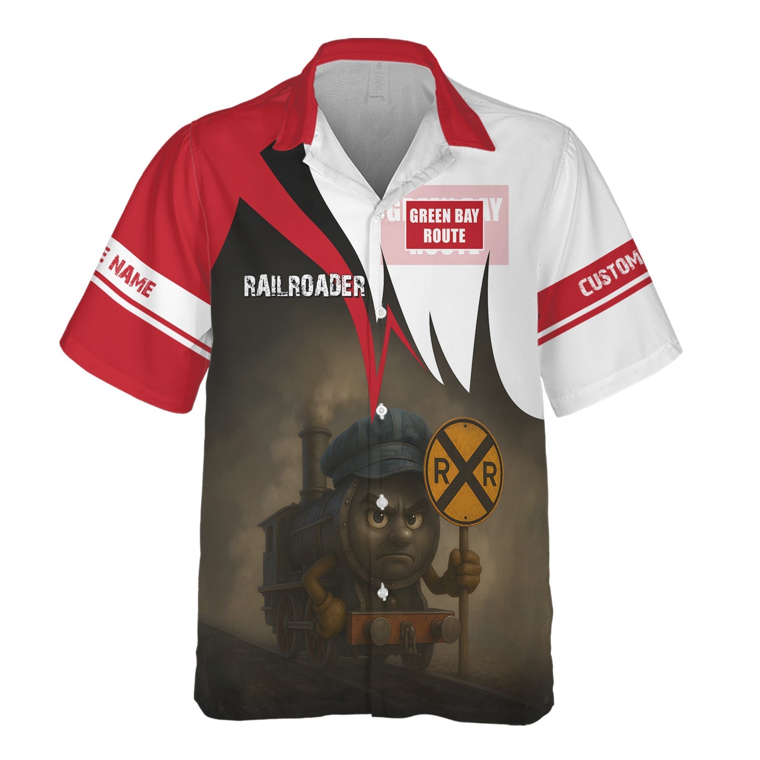 Railspirit Personalized Green Bay & Western Railroad Hawaiian Shirt Angry Train Hawaiian Shirt Gift Idea For Train Lover