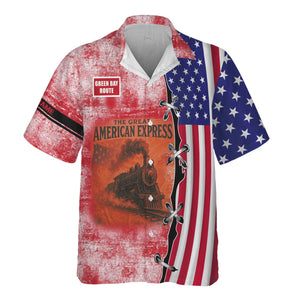 Railspirit Personalized Green Bay & Western Railroad Hawaiian Shirt Retro American Express Train With USA Flag Shirt