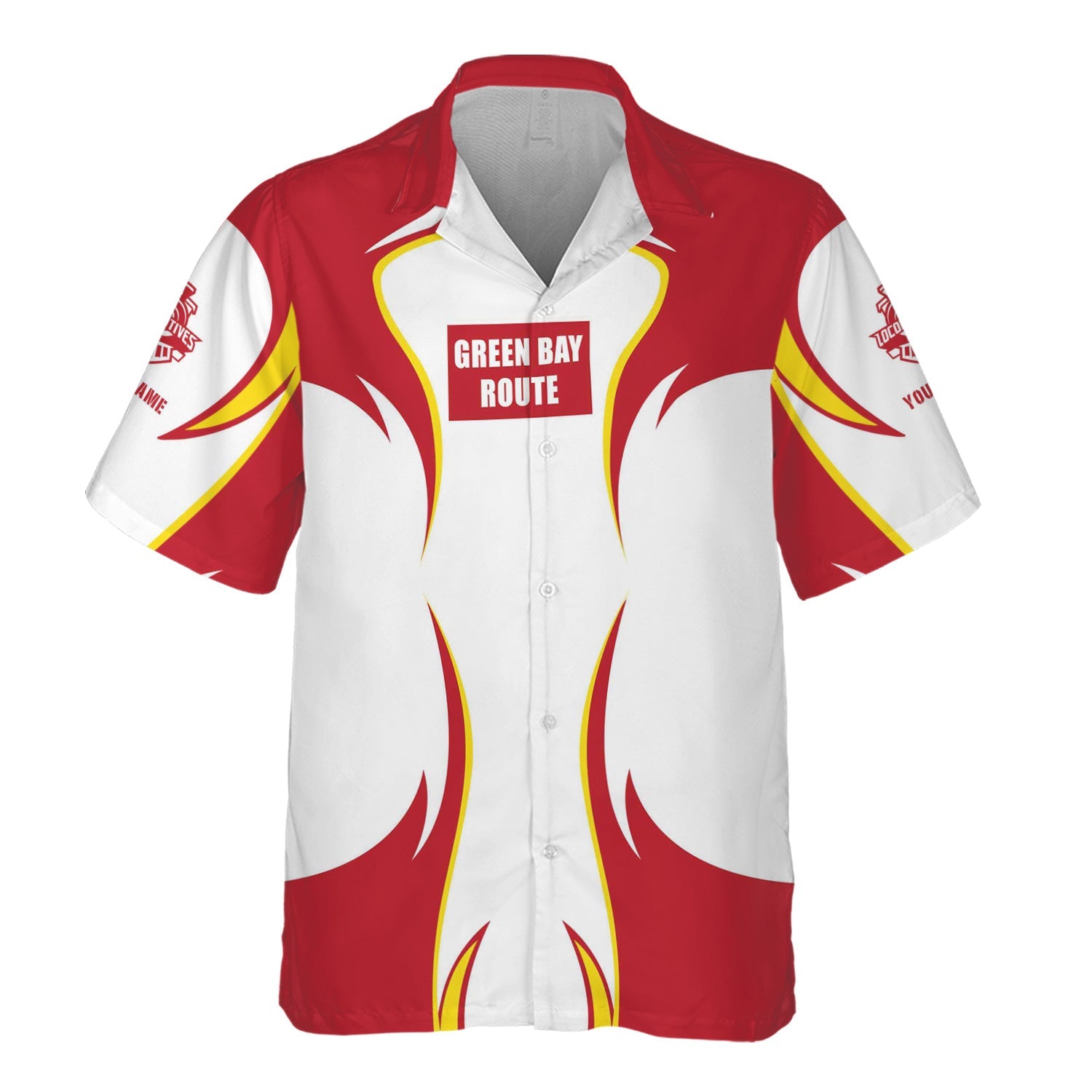 Railspirit Personalized Green Bay & Western Railroad Hawaiian Shirt Distinctive Flame Style Shirt For Steam Engine Addict