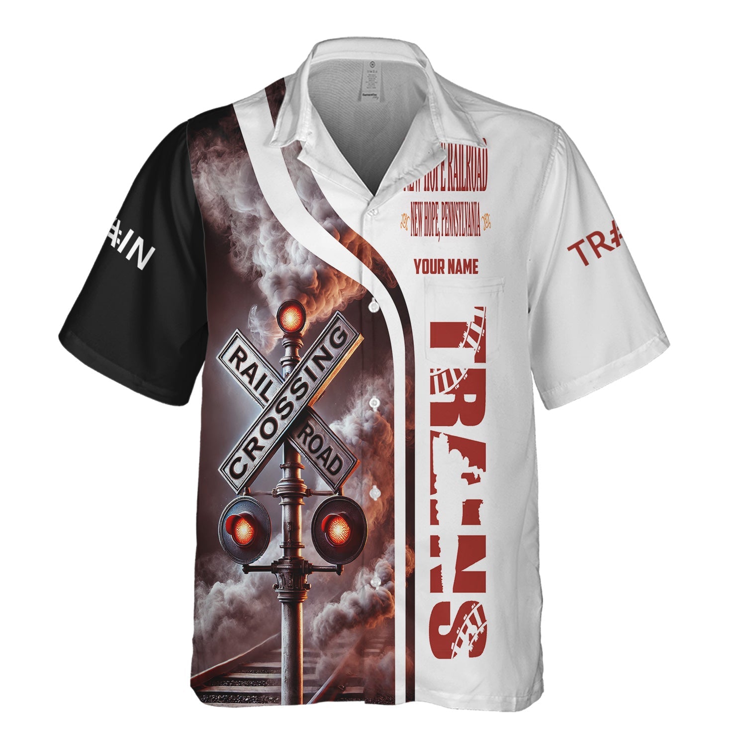 Railspirit Custom Name New Hope Railroad Hawaiian Shirt Railroad Crossing Sign Printed Train Shirt