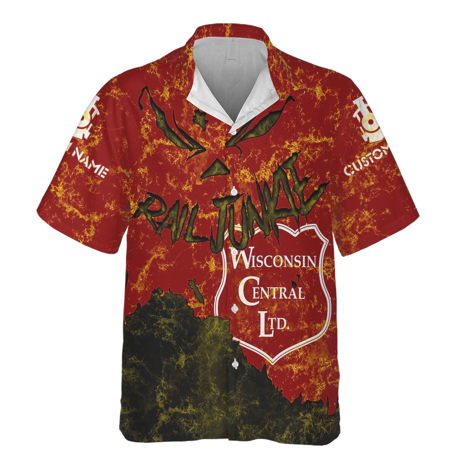 Railspirit Personalized Wisconsin Central Ltd Railroad Hawaiian Shirt Torn Graphic Style Train Shirt For Rail Junkie