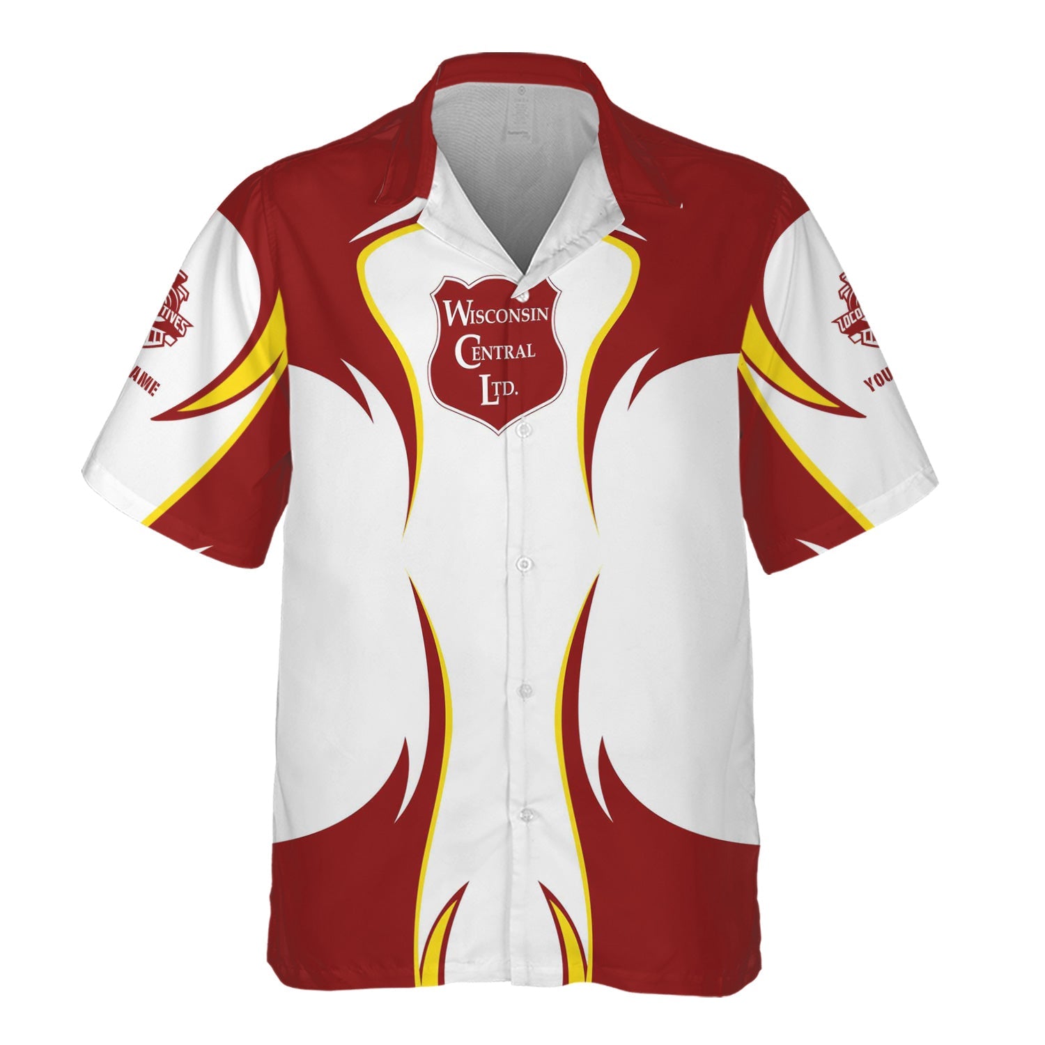Railspirit Personalized Wisconsin Central Ltd Railroad Hawaiian Shirt Distinctive Flame Style Shirt For Steam Engine Addict