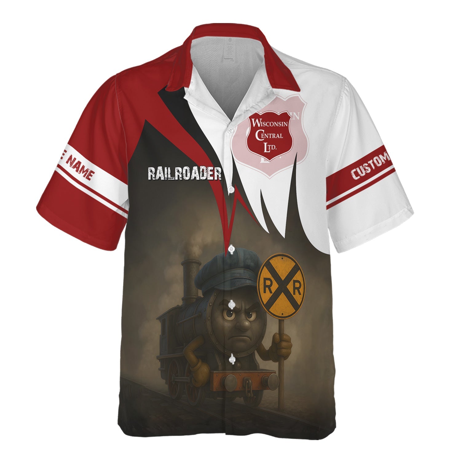 Railspirit Personalized Wisconsin Central Ltd Railroad Hawaiian Shirt Angry Train Hawaiian Shirt Gift Idea For Train Lover