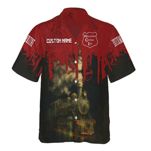 Railspirit Personalized Wisconsin Central Ltd Railroad Hawaiian Shirt Vintage Train Art Style Shirt For Locomotive Fans