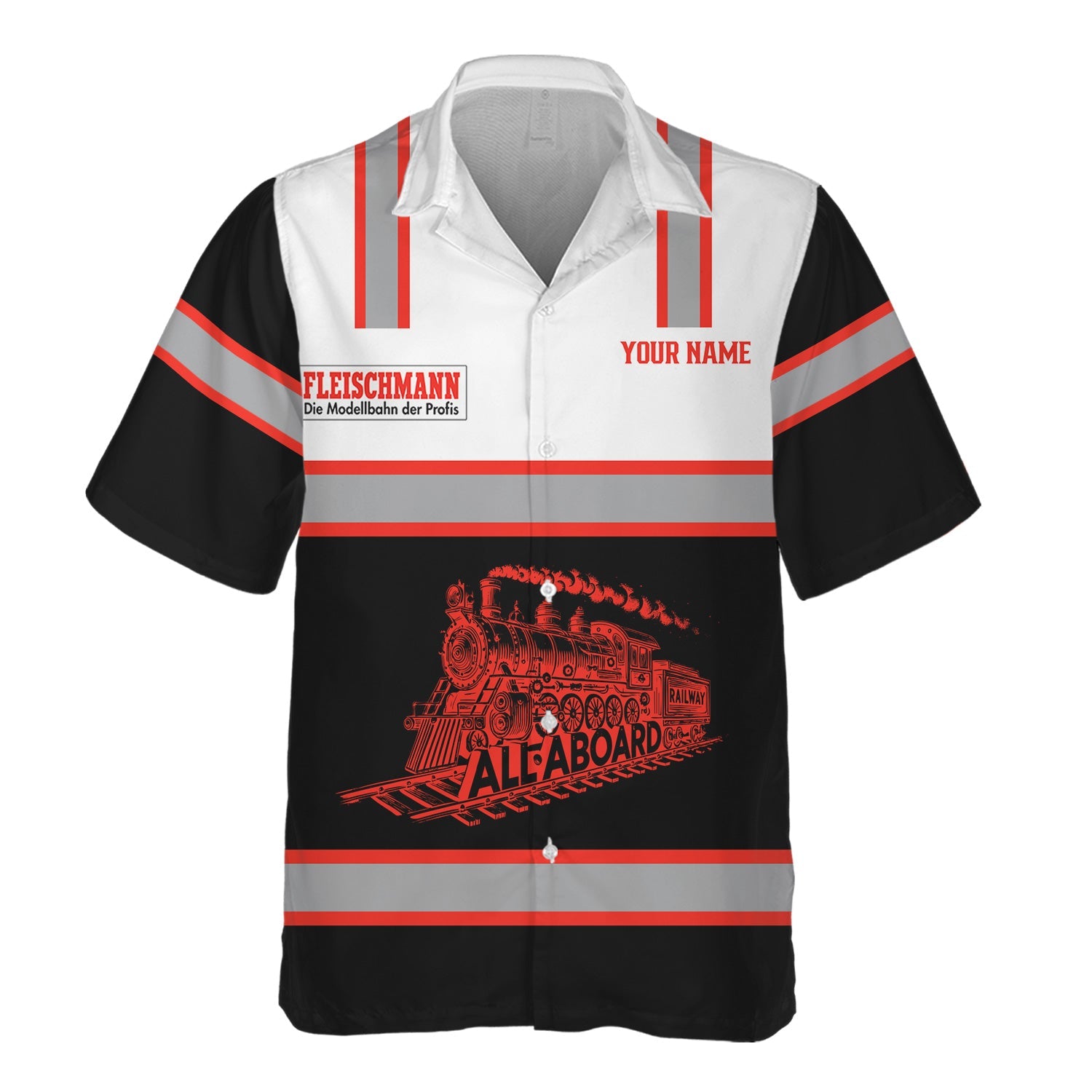Railspirit Custom Name Fleischmann And Western Railroad Hawaiian Shirt Eat Train Sleep Repeat Printed Train Shirt