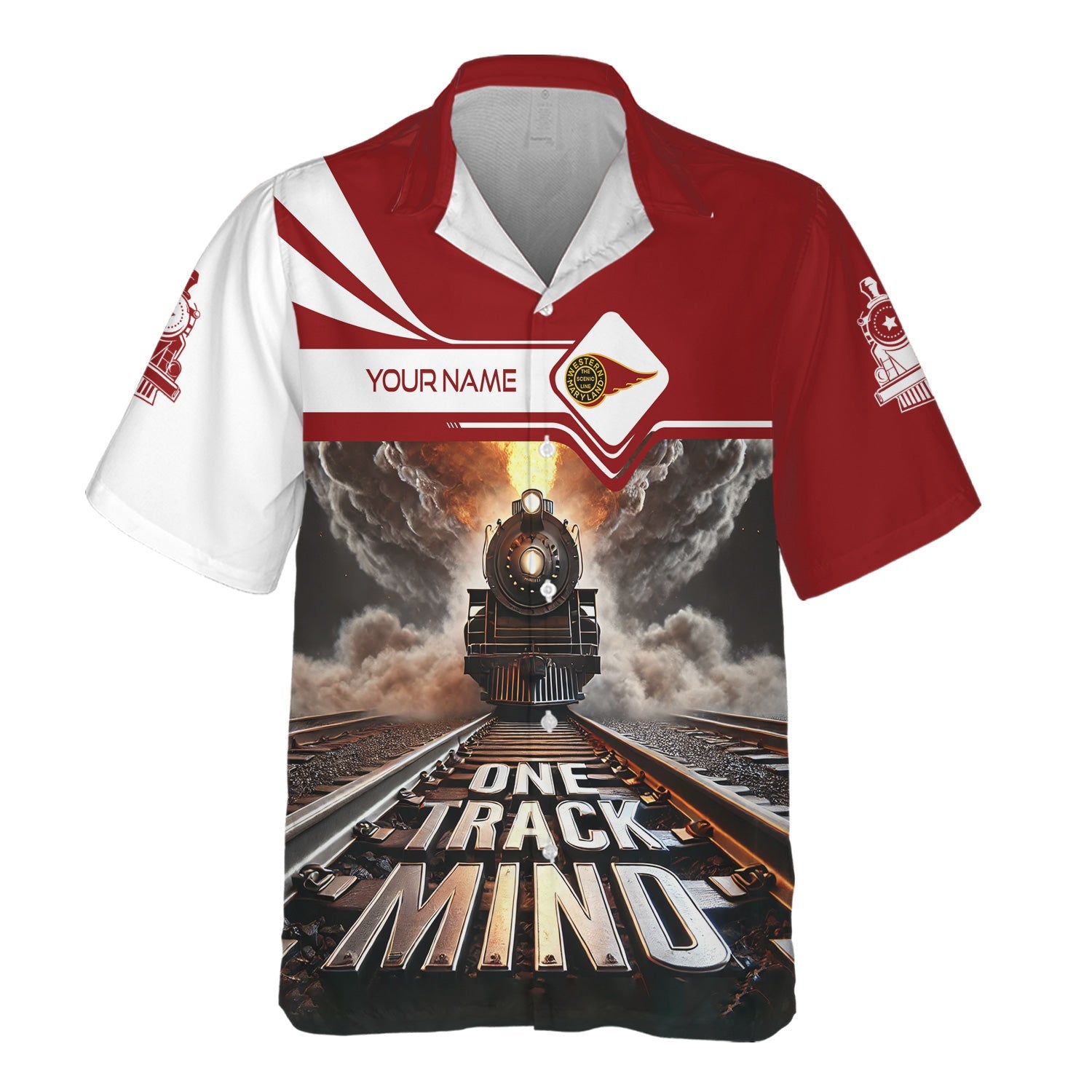 Railspirit Personalized Western Maryland Railway Hawaiian Shirt One Track Mind Train Printed Shirt