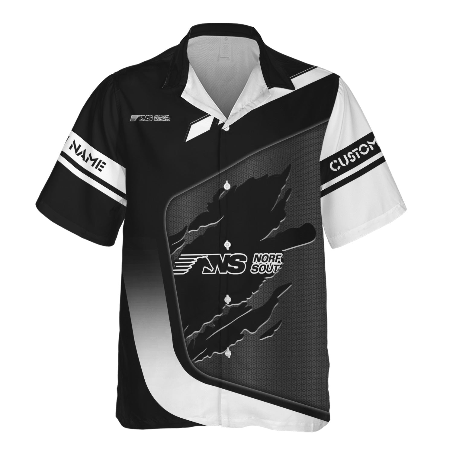 Railspirit Personalized Norfolk Southern Railway Hawaiian Shirt Ripped Texture Style Train Shirt For Railroad Fanatic