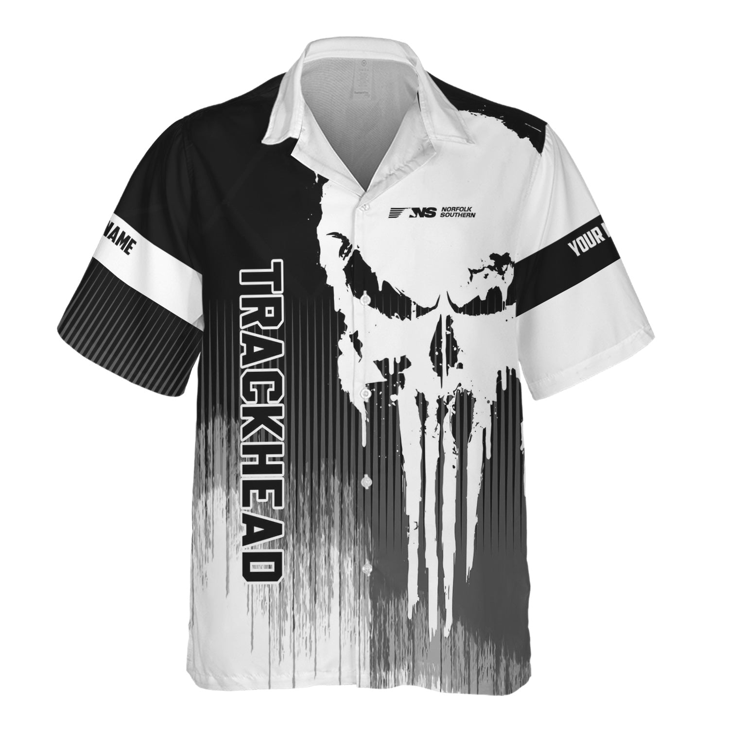 Railspirit Personalized Norfolk Southern Railway Hawaiian Shirt Skull Design with Custom Job Train Shirt for Trackhead Crew